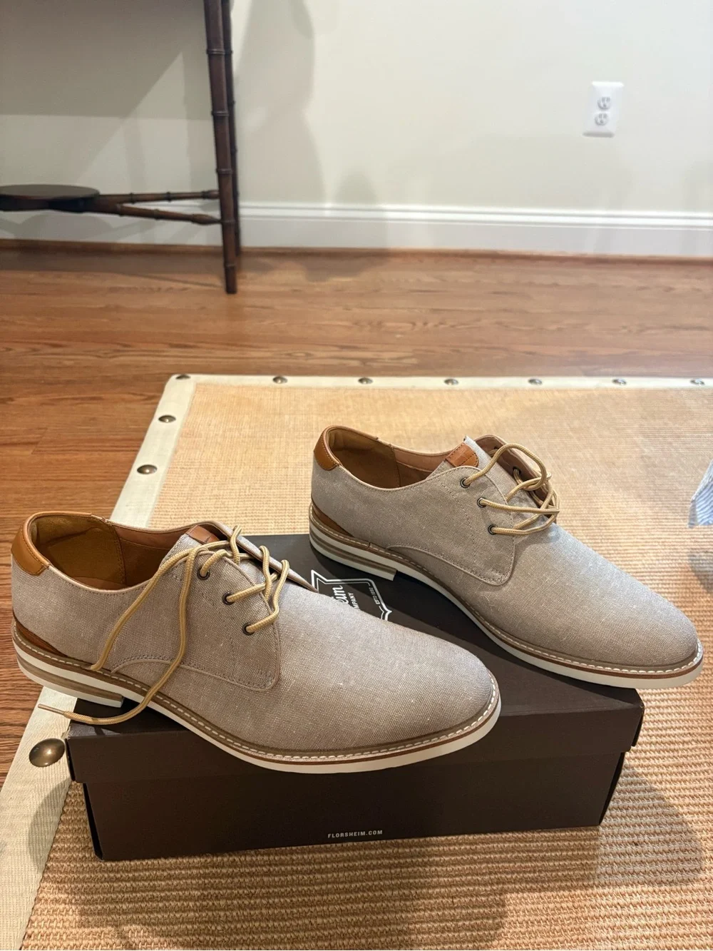 Florsheim Beige Linen Derby Shoes with Tan Trim
